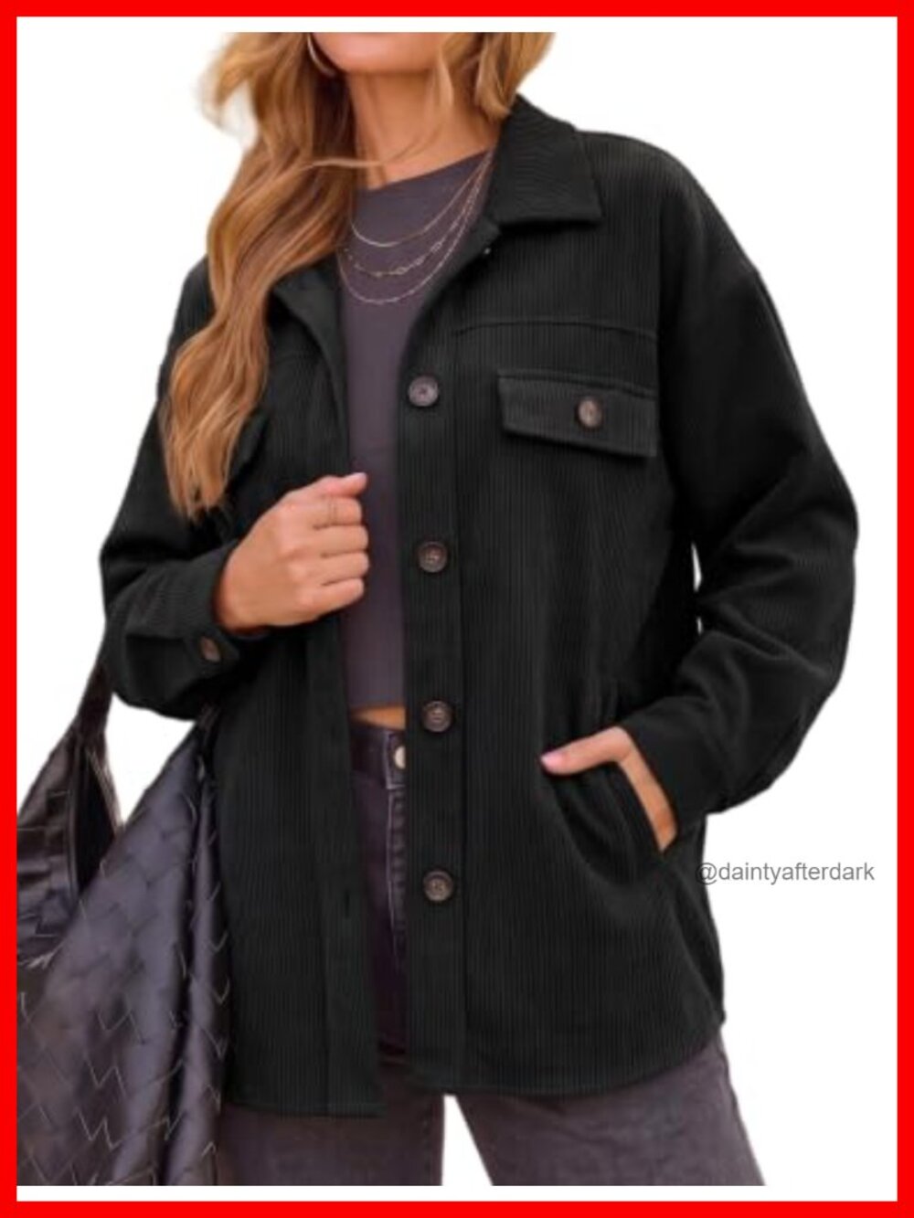 Women Corduroy Shacket Oversized Button Down Shirt Jacket Coat